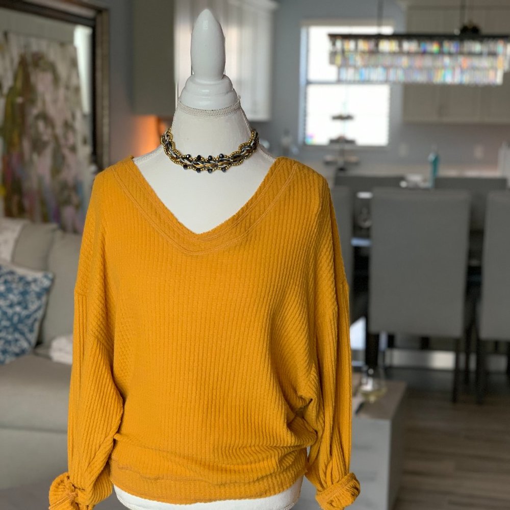 Elan Soft as Butter Waffle V Neck Top